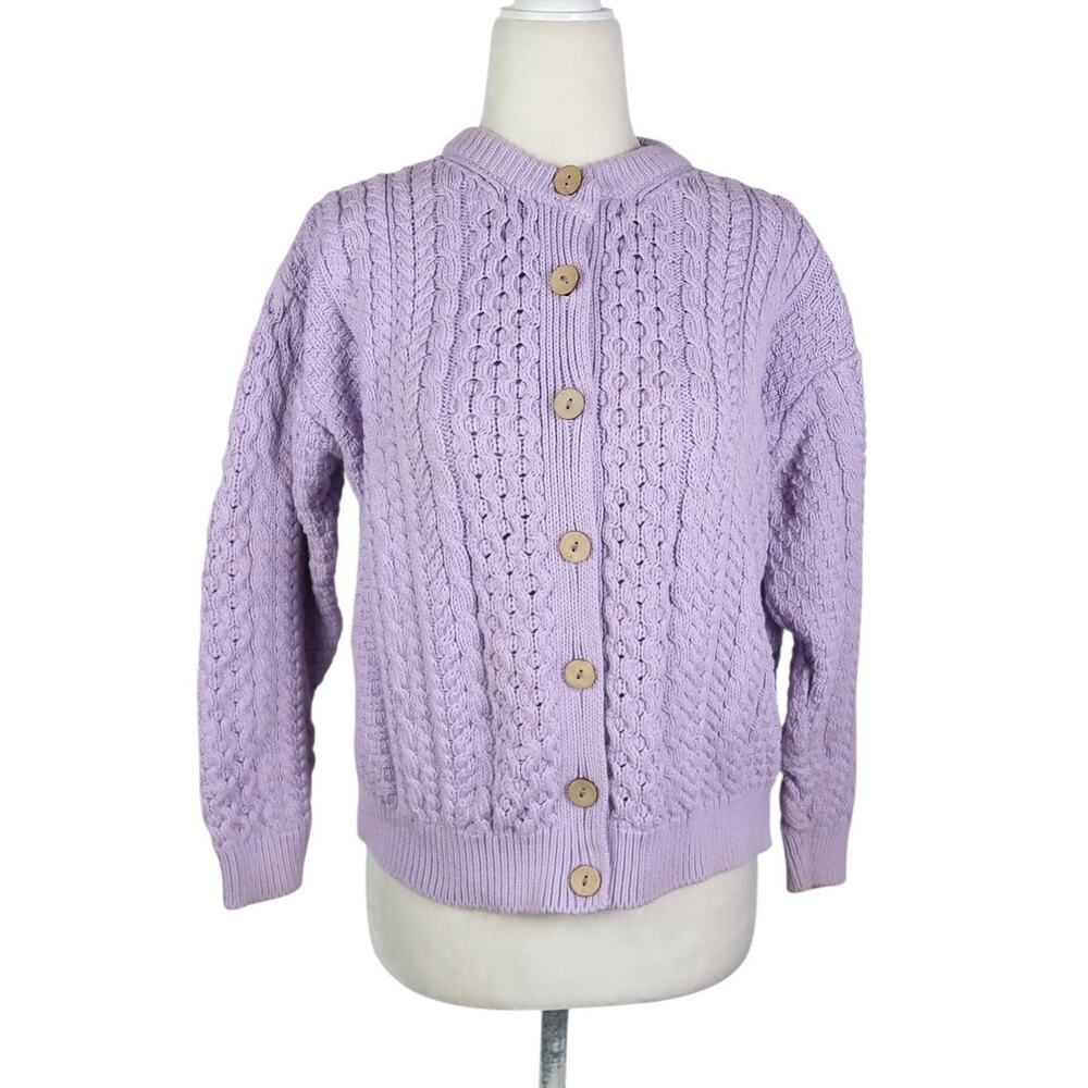 Aran Crafts Lavender Cable-Knit Button Cardigan